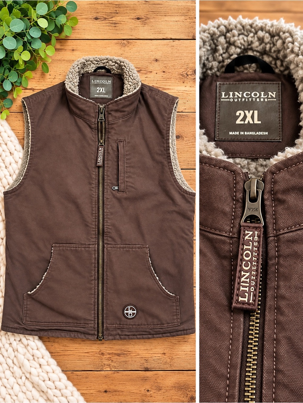 Lincoln Outfitters Men's Brown Sherpa-Lined Vest